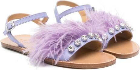 Marni Kids rhinestone-embellished leather sandals Purple