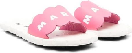 Marni Kids scallop-edge logo-strap slides Pink