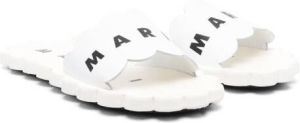 Marni Kids scallop-edge logo-strap slides White