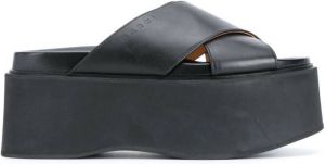 Marni platform cross-strap leather sandals Black