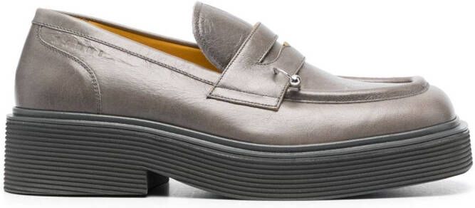 Marni square-toe leather loafers Grey