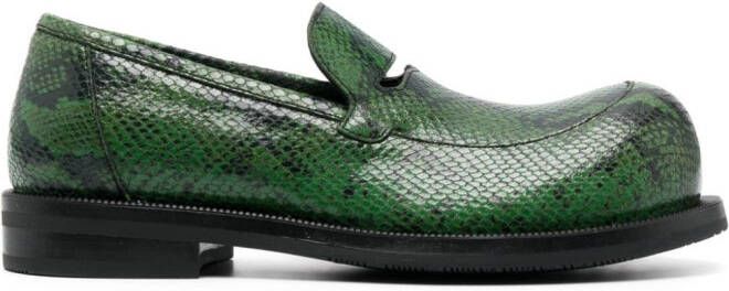 Martine Rose Bulb Toe snakeskin-effect loafers Green