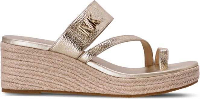 Michael Kors Jilly logo-lettering metallic-effect wedge sandals Gold