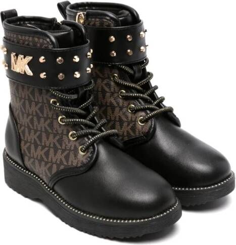 Michael Kors Kids monogram-print lace-up boots Black