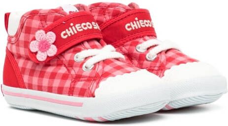 Miki House checked touch-strap sneakers Red