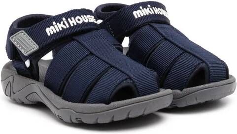 Miki House embroidered logo touch-strap sandals Blue