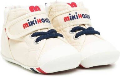 Miki House logo-embroidered stripe-detail sneakers White