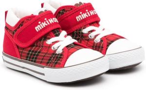 Miki House tartan-print touch-strap sneakers Red