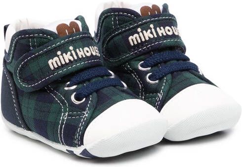 Miki House tartan touch-strap sneakers Blue