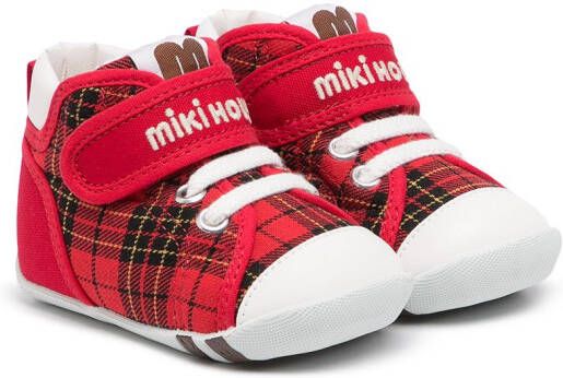 Miki House tartan touch-strap sneakers Red