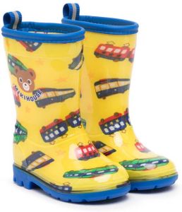 Miki House train-print wellie boots Yellow