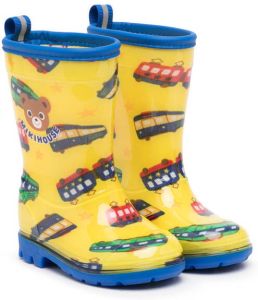 Miki House train print wellie boots Yellow