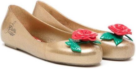 Mini Melissa floral-embellished ballerina shoes Gold