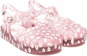 Mini Melissa floral-print buckled sandals Pink