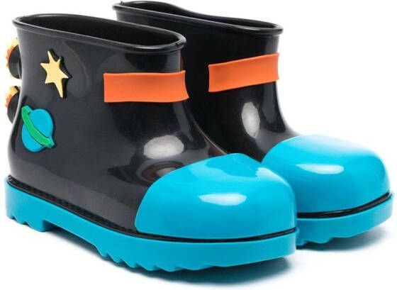 Mini Melissa patch-detail ankle rain boots Black