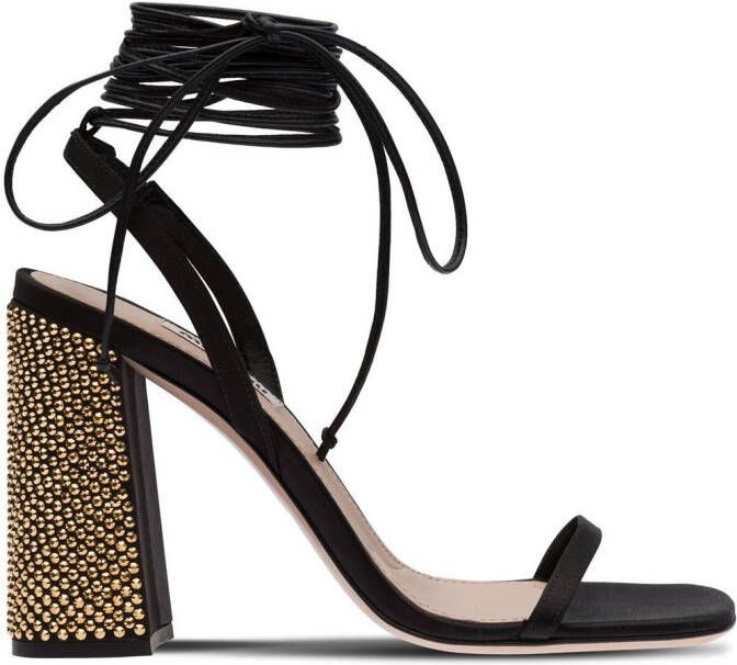 Miu 100mm ankle tie-fastening sandals Black