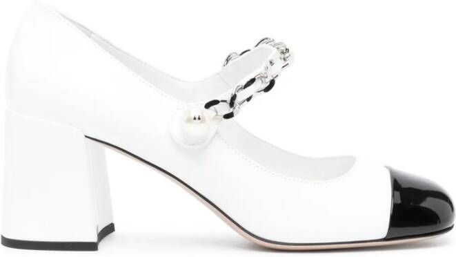 Miu 70mm square-toe patent leather pumps White