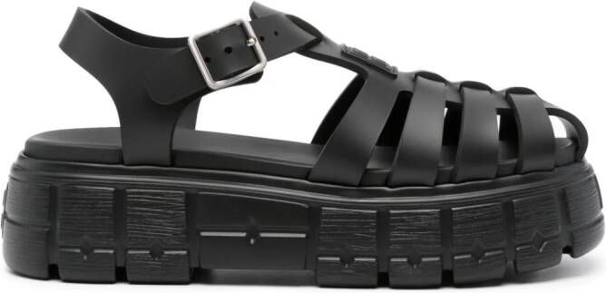 Miu appliqué-logo flatform sandals Black