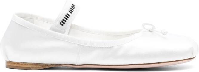 Miu bow-embellished satin ballerina shoes White