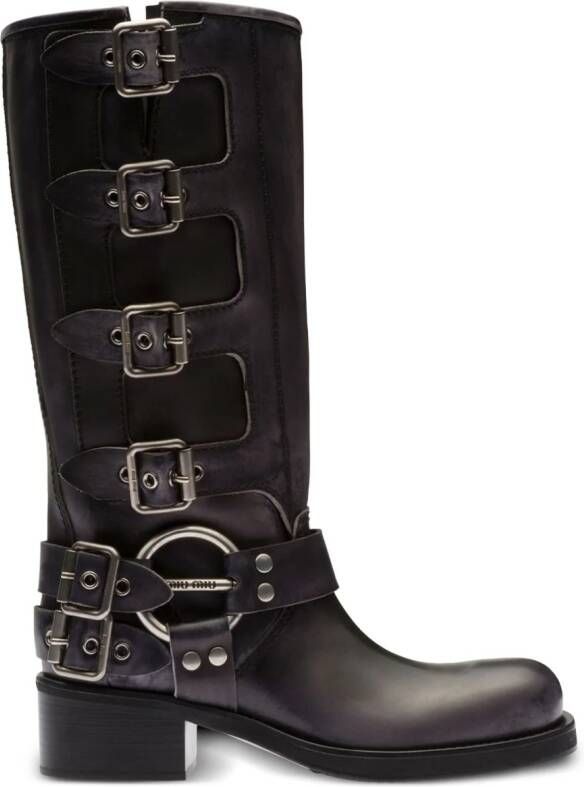 Miu buckle-detail leather boots Black