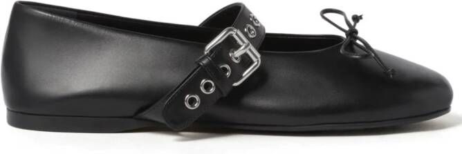 Miu buckled leather ballerina shoes Black