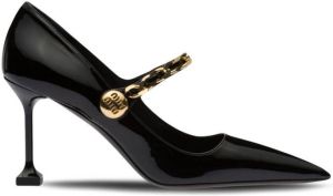 Miu chain-embellished 85mm patent leather pumps Black