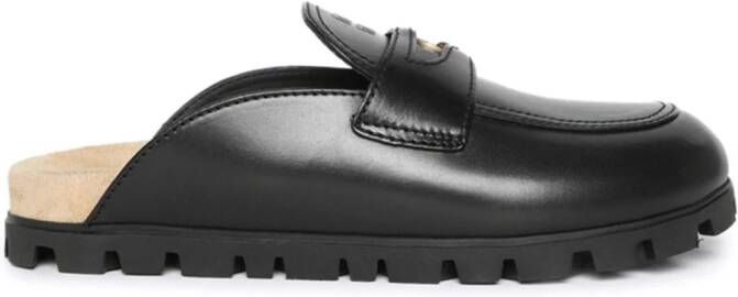 Miu coin-embellished leather penny slippers Black