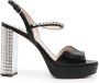 Miu crystal-embellished embossed sandals Black - Thumbnail 1