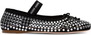 Miu crystal-embellished logo ballerina shoes Black