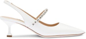 Miu crystal-embellished slingback pumps White