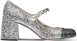 Miu 75mm glitter contrasting-toecap pumps Silver