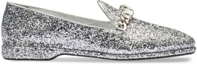 Miu glitter leather loafers Silver