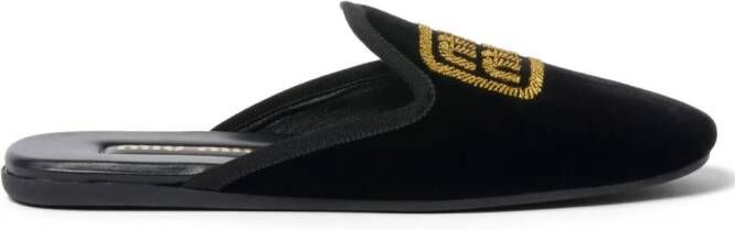 Miu logo-embroidered velvet slippers Black