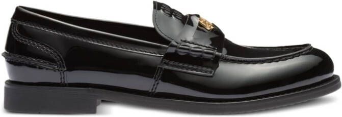 Miu logo-plaque patent-leather loafers Black