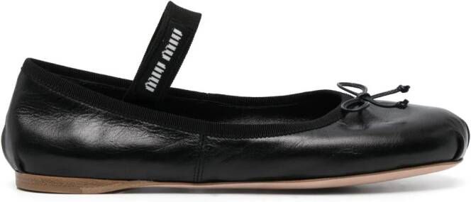 Miu logo-print leather ballerina shoes Black