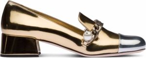 Miu metallic patent leather loafers Gold