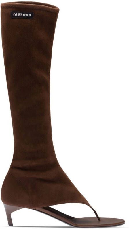 Miu Stretch suede thong boots Brown