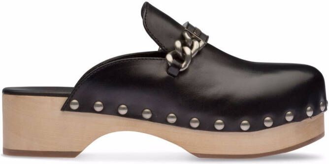 Miu studded chain-strap leather clogs Black