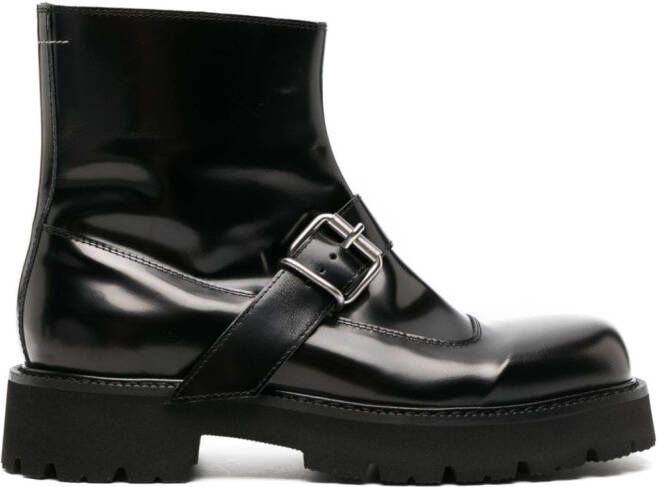 MM6 Maison Margiela buckled leather ankle boots Black