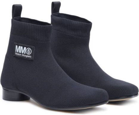 MM6 Maison Margiela Kids logo-patch ankle boots Black