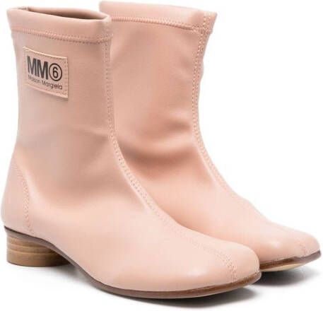 MM6 Maison Margiela Kids logo-patch leather ankle boots Pink