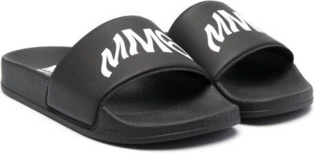 MM6 Maison Margiela Kids logo-print open-toe slides Black