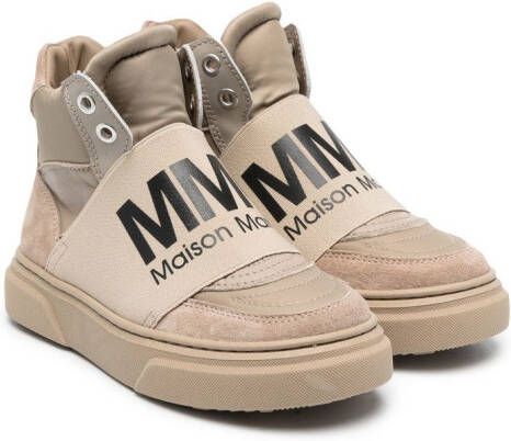 MM6 Maison Margiela Kids logo-strap ankle boots Neutrals