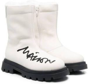 MM6 Maison Margiela Kids TEEN logo-print shearling-trim ankle boots White
