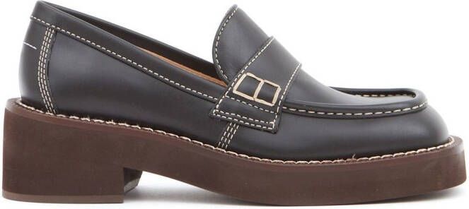 MM6 Maison Margiela topstitched leather loafers Black