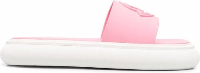 Moncler debossed-logo leather slides Pink