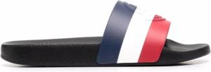 Moncler embossed-logo striped flip flops Blue