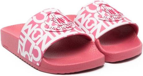 Moncler Enfant monogram-pattern open-toe slides Pink