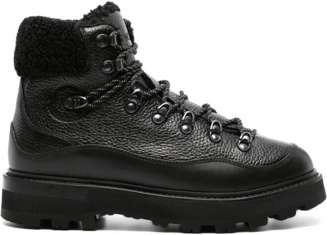 Moncler faux-fur trim leather boots Black