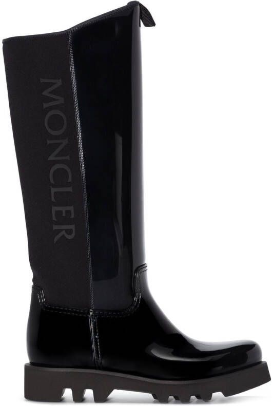 Moncler logo-print knee-high boots Black